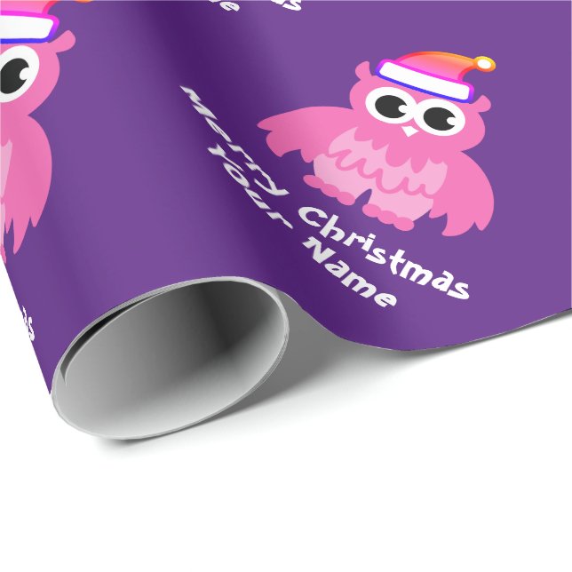 Cute rosa Santa uggla anpassningsbar barn jul Helg Presentpapper (Rullad Hörn)