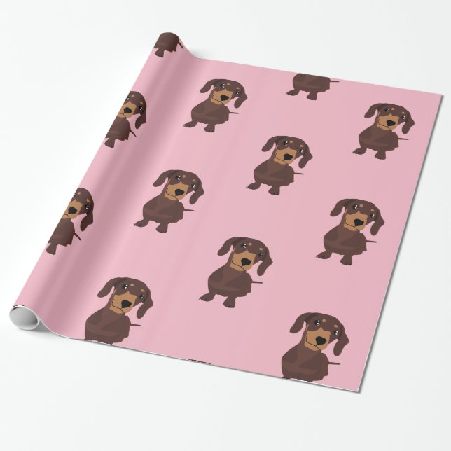 Cute Rosa Sause Hund Dachshund Wrapping Papper Presentpapper (Utrullad)
