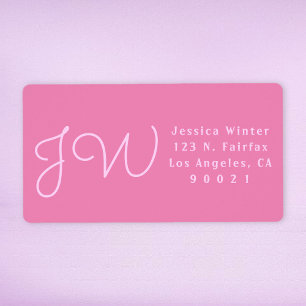 Cute Rosa Script Monogrammed Adress Shipping Fraktsedel