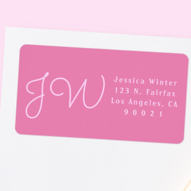 Cute Rosa Script Monogrammed Returetiketter Adressetikett (Skapare uppladdad)