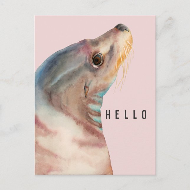 Cute Rosa Sea Lejon HEJ Vykort (Framsida)