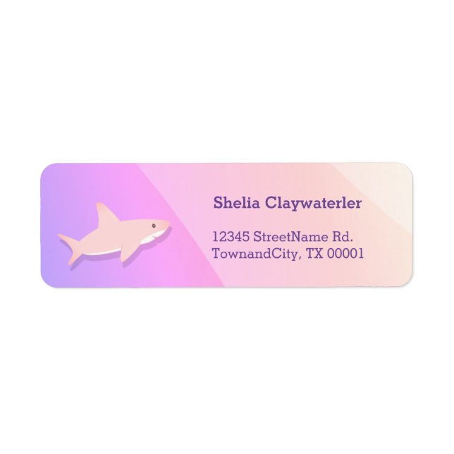Cute Rosa Shark Lila Returadress Etikett (Framsidan)