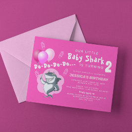 Cute Rosa Shark | Rosa Bubblor Birthday Inbjudningar