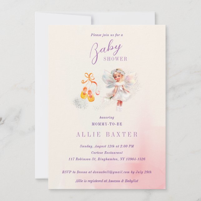Cute Rosa Shower Fairy Dust Girl Baby Shower Inbjudningar (Framsida)