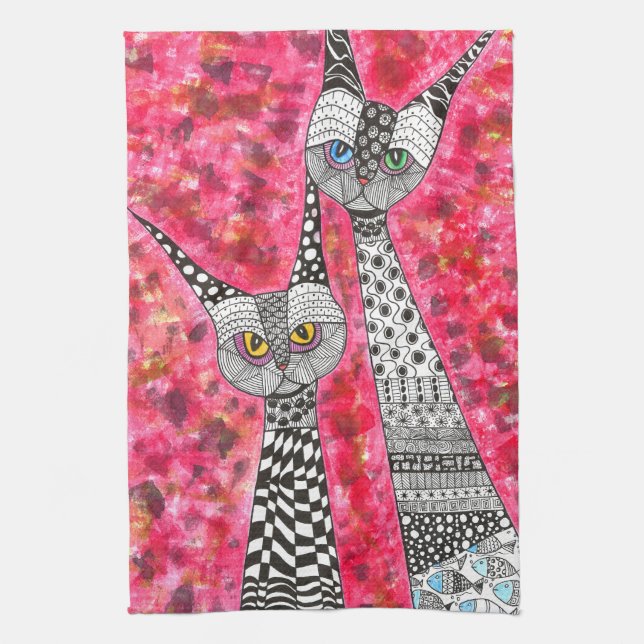 Cute Rosa Siamese Cat Illustration Kitchen Towel Kökshandduk (Vertikal)