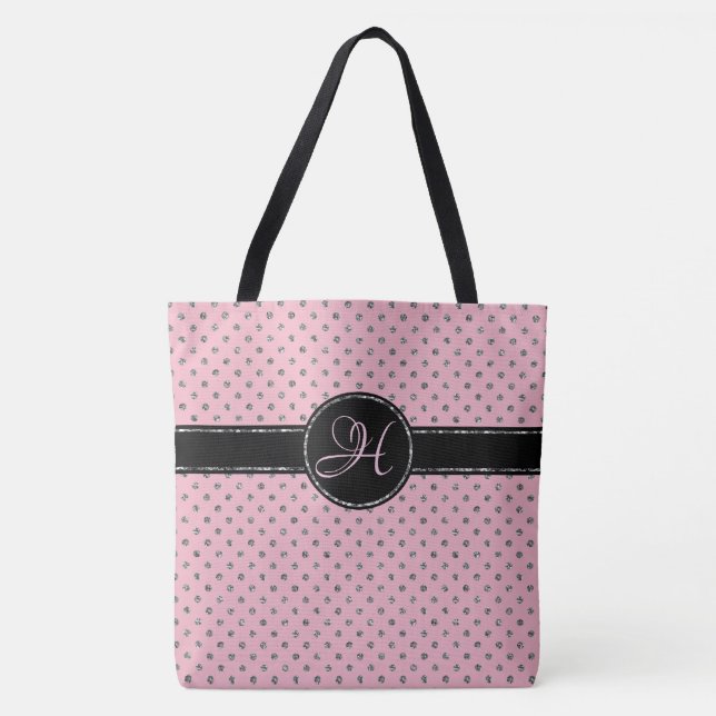 Cute Rosa Silver Glitter Polka, punkt Monogram sto Tygkasse (Framsida)