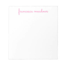 Cute Rosa Simple Script Personlig Stationary Anteckningsblock