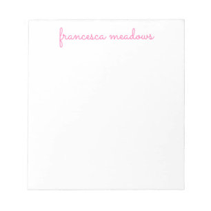 Cute Rosa Simple Script Personlig Stationary Anteckningsblock