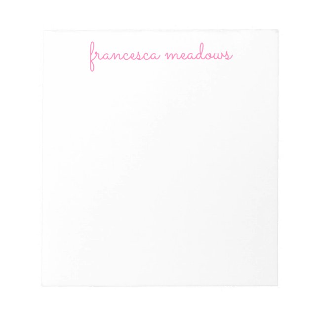 Cute Rosa Simple Script Personlig Stationary Anteckningsblock (Framsida)