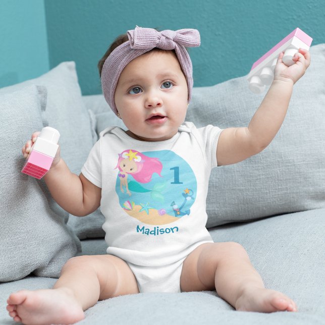 Cute Rosa Sjöjungfru 1:a födelsedagsflickan T Shirt (Skapare uppladdad)