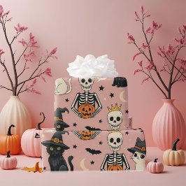 Cute Rosa Skeleton Princess & Halloween Cats Presentpapper