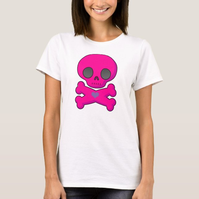 Cute Rosa Skull & Crossbone Shirt Tee Shirt (Framsida)