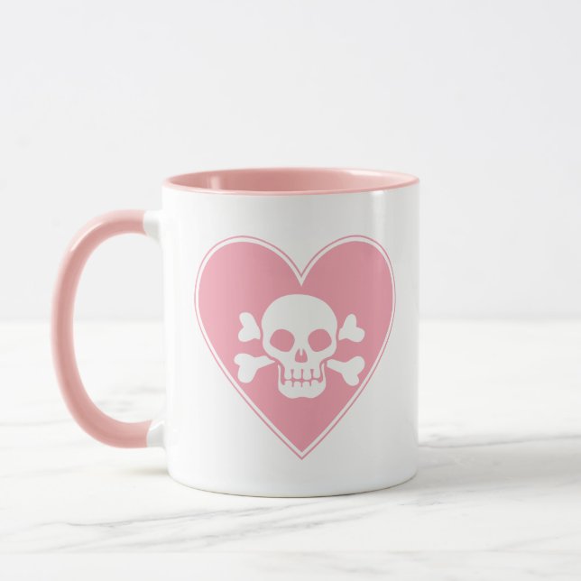 Cute Rosa Skull i hjärtat Mugg (Vänster)