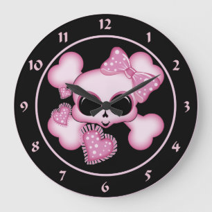Cute Rosa Skull Stor Klocka