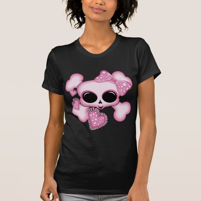Cute Rosa Skull T Shirt (Framsida)