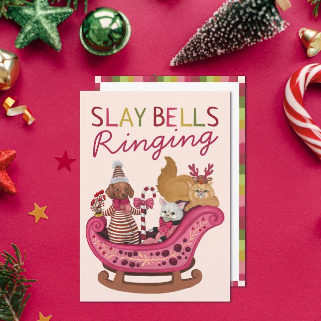 Cute Rosa Slay Klockor Ringing Hund Diva jul jul Julkort (Skapare uppladdad)