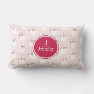 Cute Rosa Sleeping Kattunge Mönster Monogram Lumbarkudde