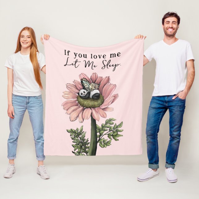 Cute Rosa Sleeping Panda Bear Fairy Dekorativ kudd Fleecefilt (På plats)