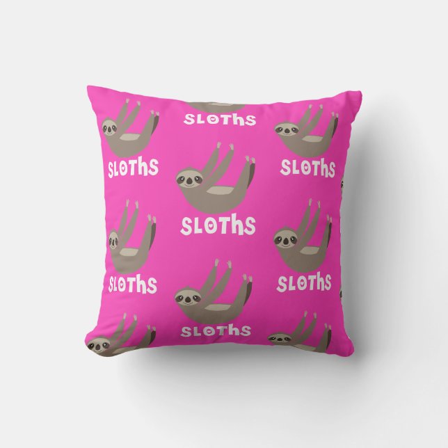 Cute Rosa Sloth Pillow Cushion Kudde (Framsida)