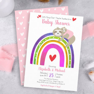 Cute Rosa Sloths Boho Rainbow Girl Shower Inbjudningar