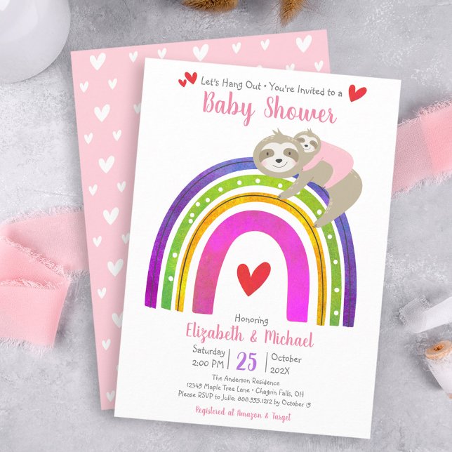 Cute Rosa Sloths Boho Rainbow Girl Shower Inbjudningar (Skapare uppladdad)