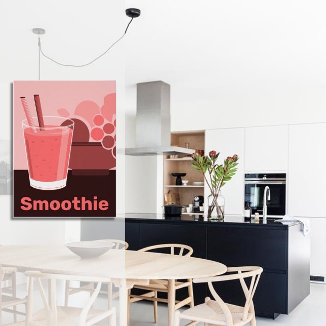 Cute Rosa Smoothie Glass & Fruits Poster (Cute Pink Smoothie Glass & Fruits Poster, Kitchen Wall Decor)