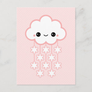 Cute Rosa Snö Cloud Vykort