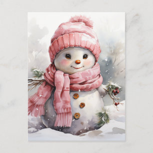 Cute rosa Snögubbe Helg Vykort