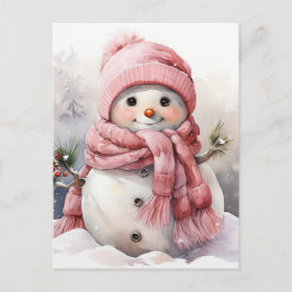 Cute rosa Snögubbe Helg Vykort