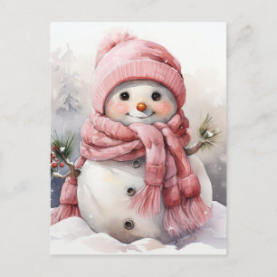 Cute rosa Snögubbe Helg Vykort