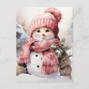 Cute rosa Snögubbe Helg Vykort