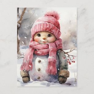 Cute rosa Snögubbe Helg Vykort