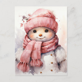 Cute rosa Snögubbe Helg Vykort