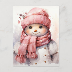 Cute rosa Snögubbe Helg Vykort