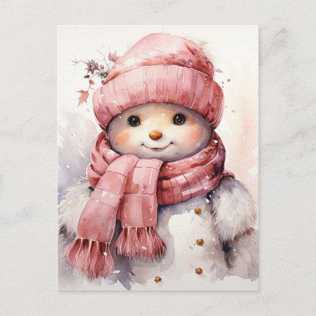 Cute rosa Snögubbe Helg Vykort (Framsida)
