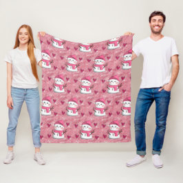Cute Rosa Snögubbe hjärta Personlig Namn Fleecefilt