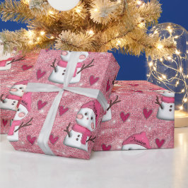 Cute Rosa Snögubbe hjärta Personlig Namn Presentpapper