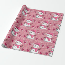 Cute Rosa Snögubbe hjärta Personlig Namn Presentpapper
