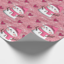 Cute Rosa Snögubbe hjärta Personlig Namn