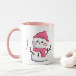 Cute Rosa Snögubbe Personlig Namn Mugg