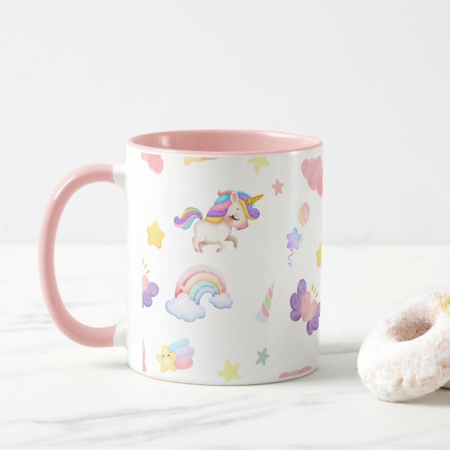 Cute rosa sockermajs, regnbåge Balloon Mönster Mugg (Med munk)
