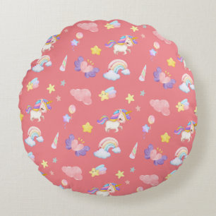 Cute rosa sockermajs, regnbåge Balloon Mönster Rund Kudde