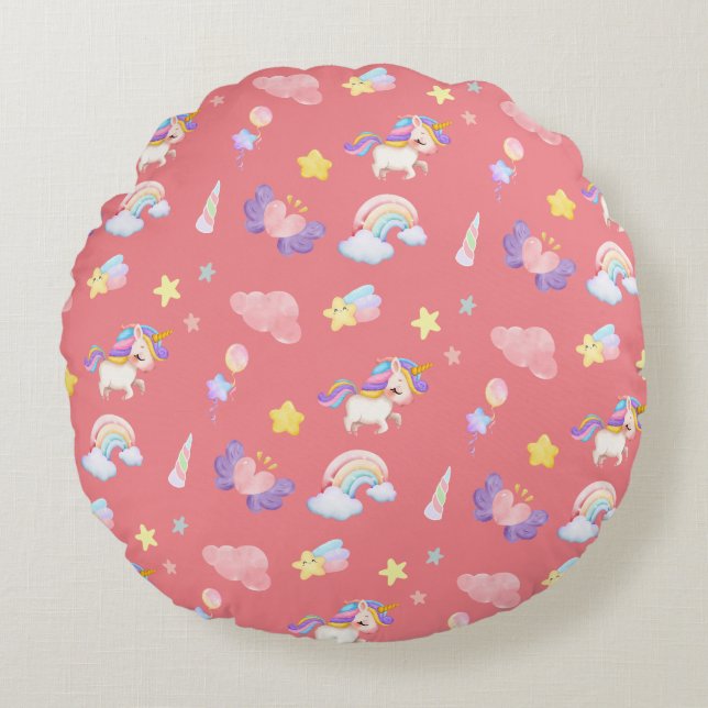 Cute rosa sockermajs, regnbåge Balloon Mönster Rund Kudde (Framsidan)