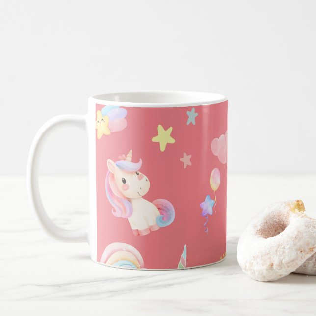 Cute rosa sockermajs, regnbågsballong Mönster Kaffemugg (Med munk)