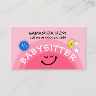 Cute Rosa Sol Babysit Earth Måne Nanny Service Visitkort