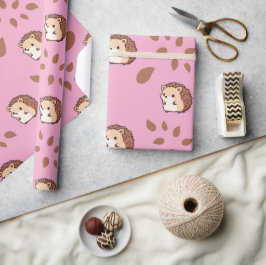 Cute Rosa Sömlöst Wrapping Papper med Hedgehogs Presentpapper