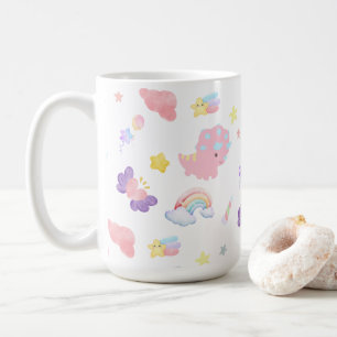 Cute rosa, söt dinosaur, regnbåge, Mönster Kaffemugg