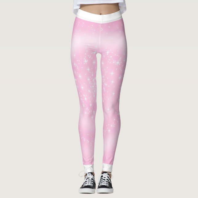 Cute Rosa Sparkly Starry Spiral Leggings (Framsida)