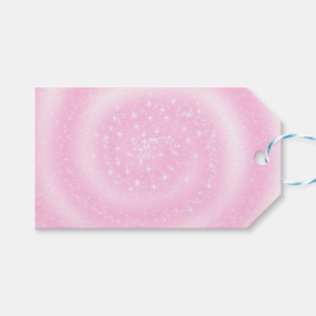 Cute Rosa Sparkly Starry Spiral Presentetikett (Framsidan (Horisontell))