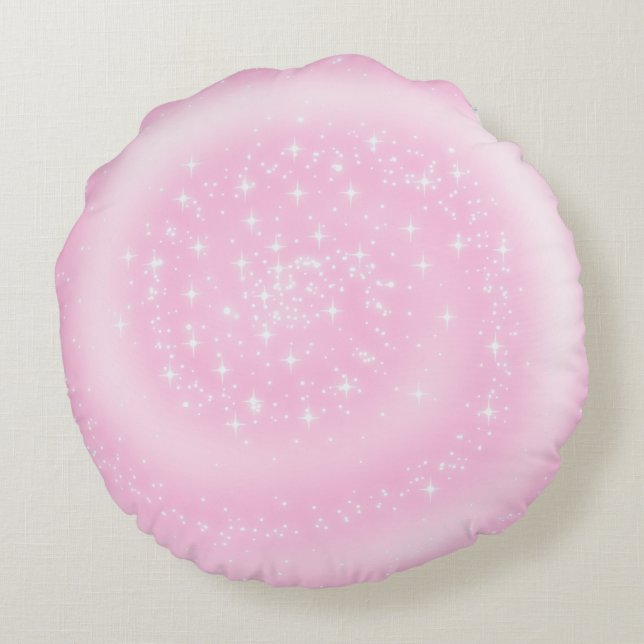 Cute Rosa Sparkly Starry Spiral Rund Kudde (Baksidan)